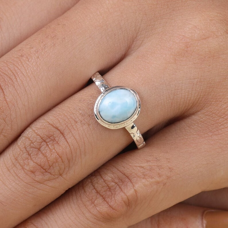 Gemstone Larimar~925 Sterling silver Band& Statement Ring Handmade Ring All Size