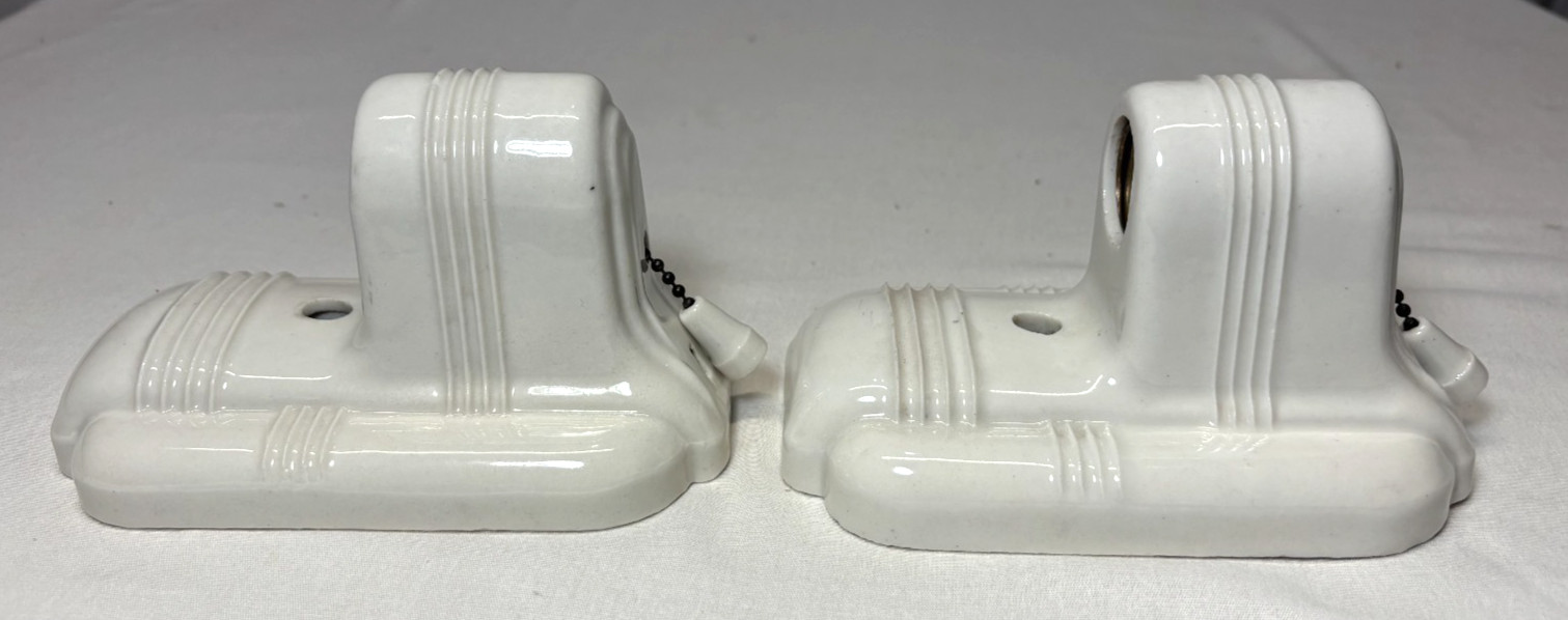Vtg Porcelain Sconce Light Pair Paulding Ceramic Wall Fixture Art Deco USA #L59