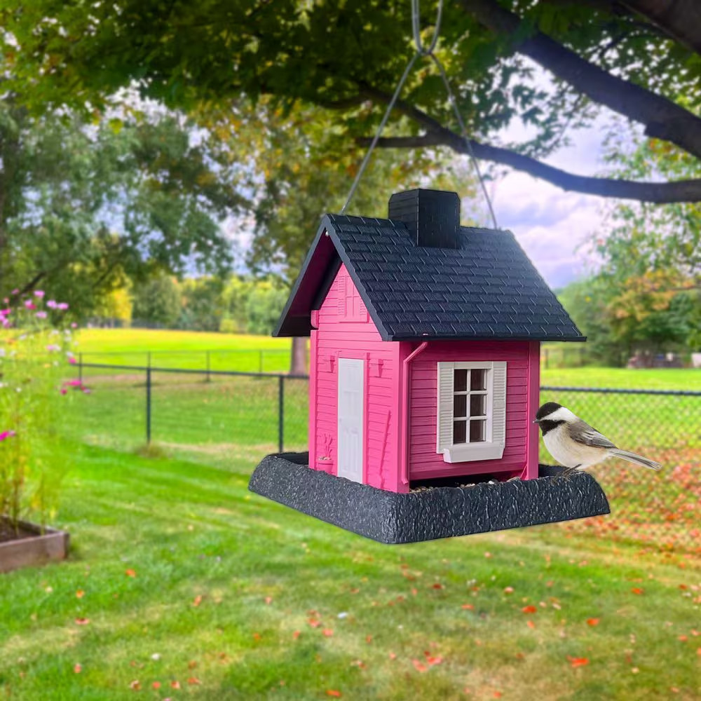Fiesta Pink Cottage Plastic Birdfeeder