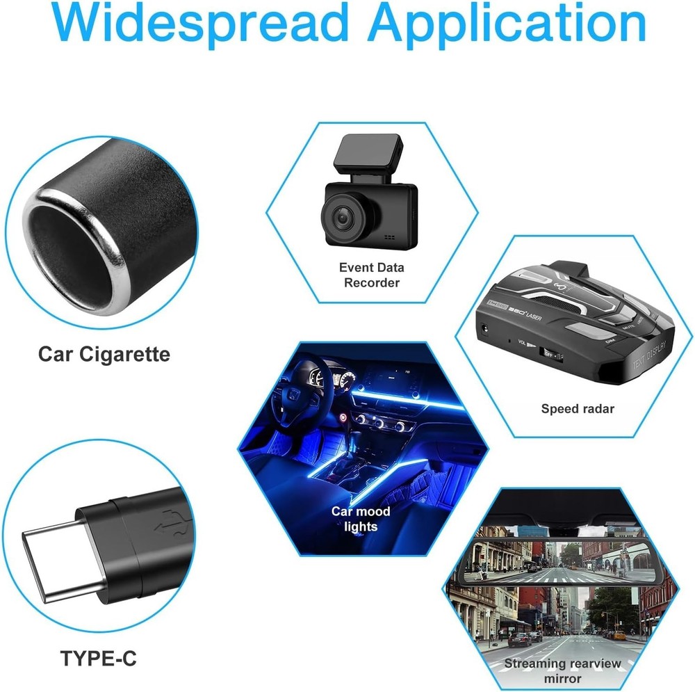 USB-C Male to 12V Car Cigarette Lighter Socket Adapter Cable