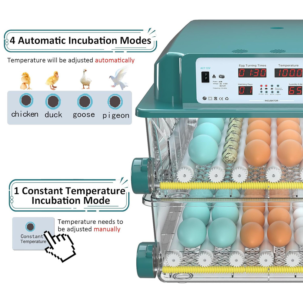 Chalixion Incubators for Hatching Eggs 120, Chicken Egg Incubator with Automatic