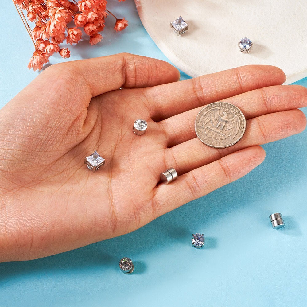 4 Pair Men Women Stainless Steel Magnetic Stud Earrings Non-Piercing Clip on E40