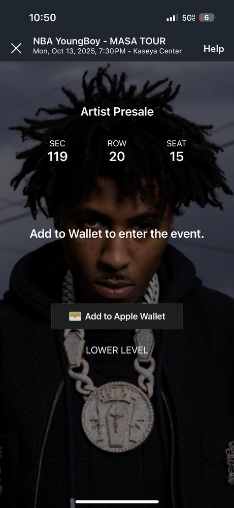 NBA YOUNGBOY CONCERT TICKET