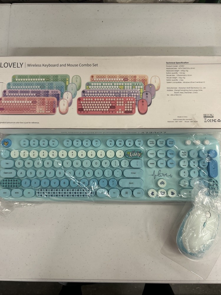 NEW Wireless Keyboard and Mouse Combo, 104 Keys, Colorful Retro Typewriter