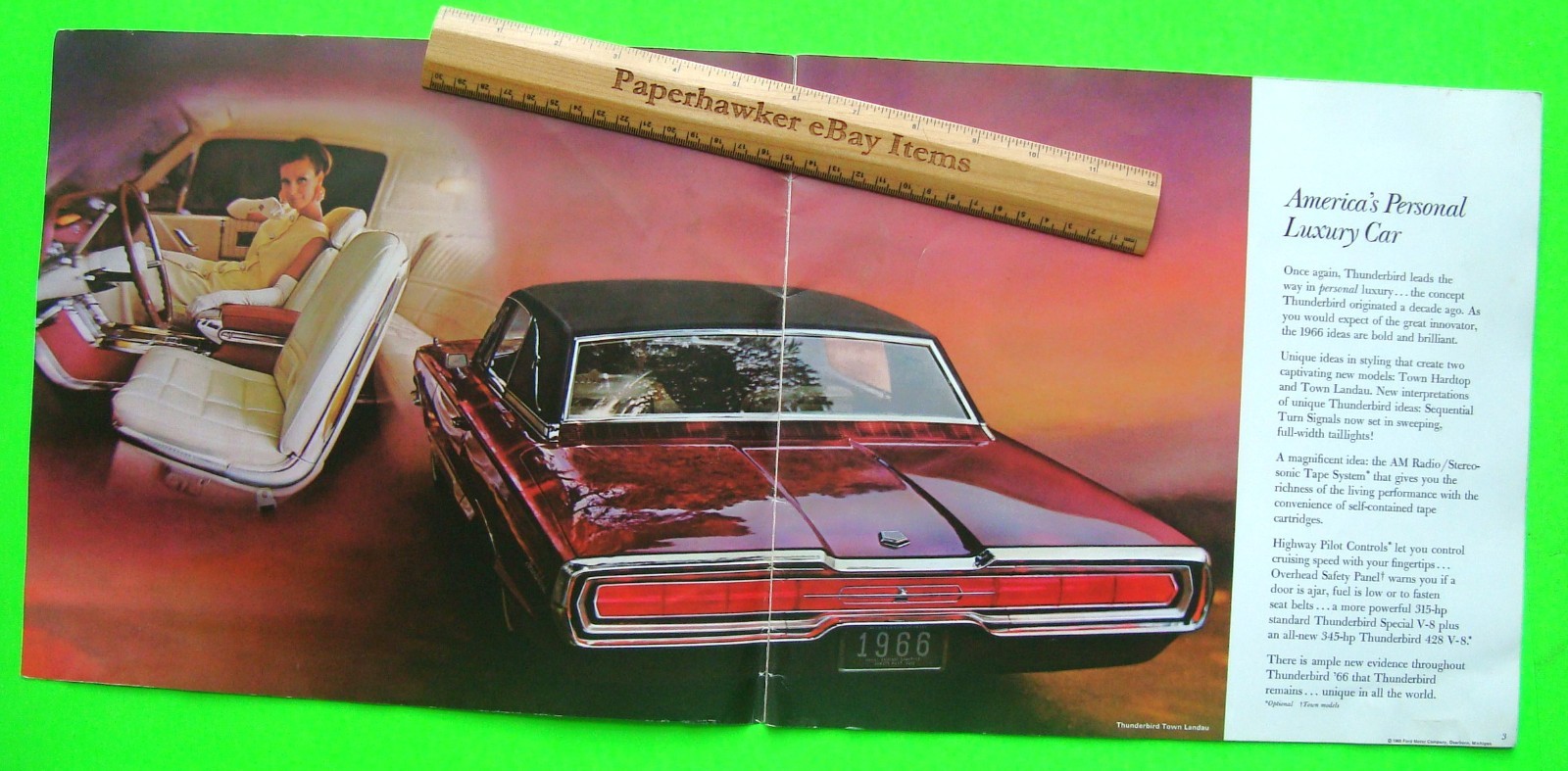 1966 FORD THUNDERBIRD HUGE PRESTIGE 16-p COLOR CATALOG Brochure CONVERTIBLE vg++