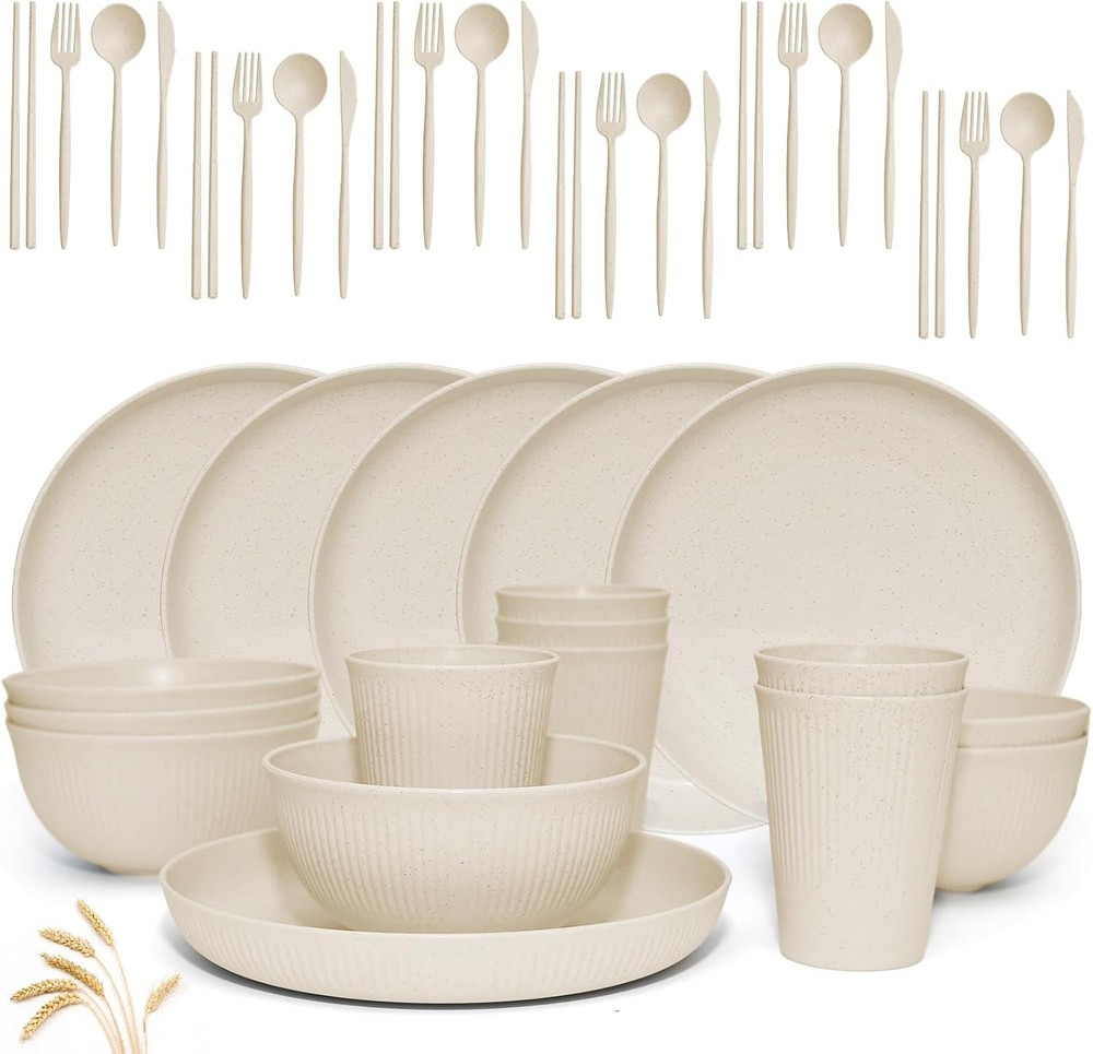 Wheat Straw Dinnerware Sets -DAPIPIK 42 Piece Unbreakable Dinnerware Sets for 6,