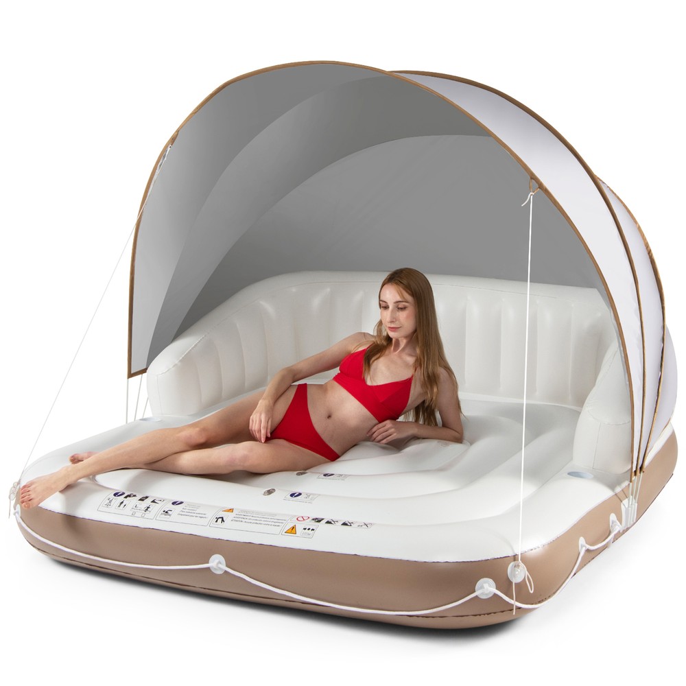 Floating Canopy Island Inflatable Pool Float Lounge Raft w/ Retractable Canopy