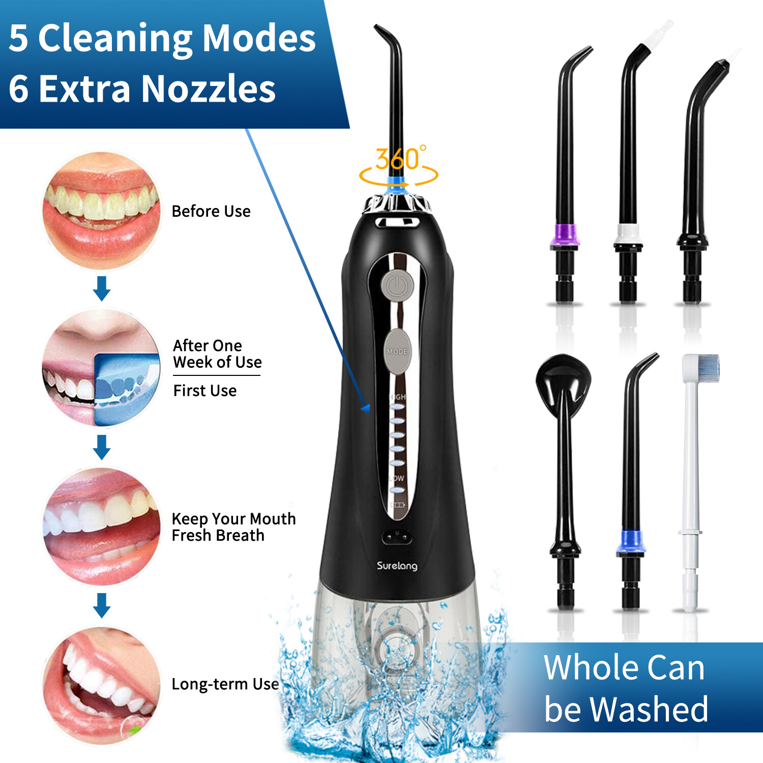 Waterpik Cordless Water Flosser Dental Oral Irrigator Teeth Cleaner Floss 5 Tips