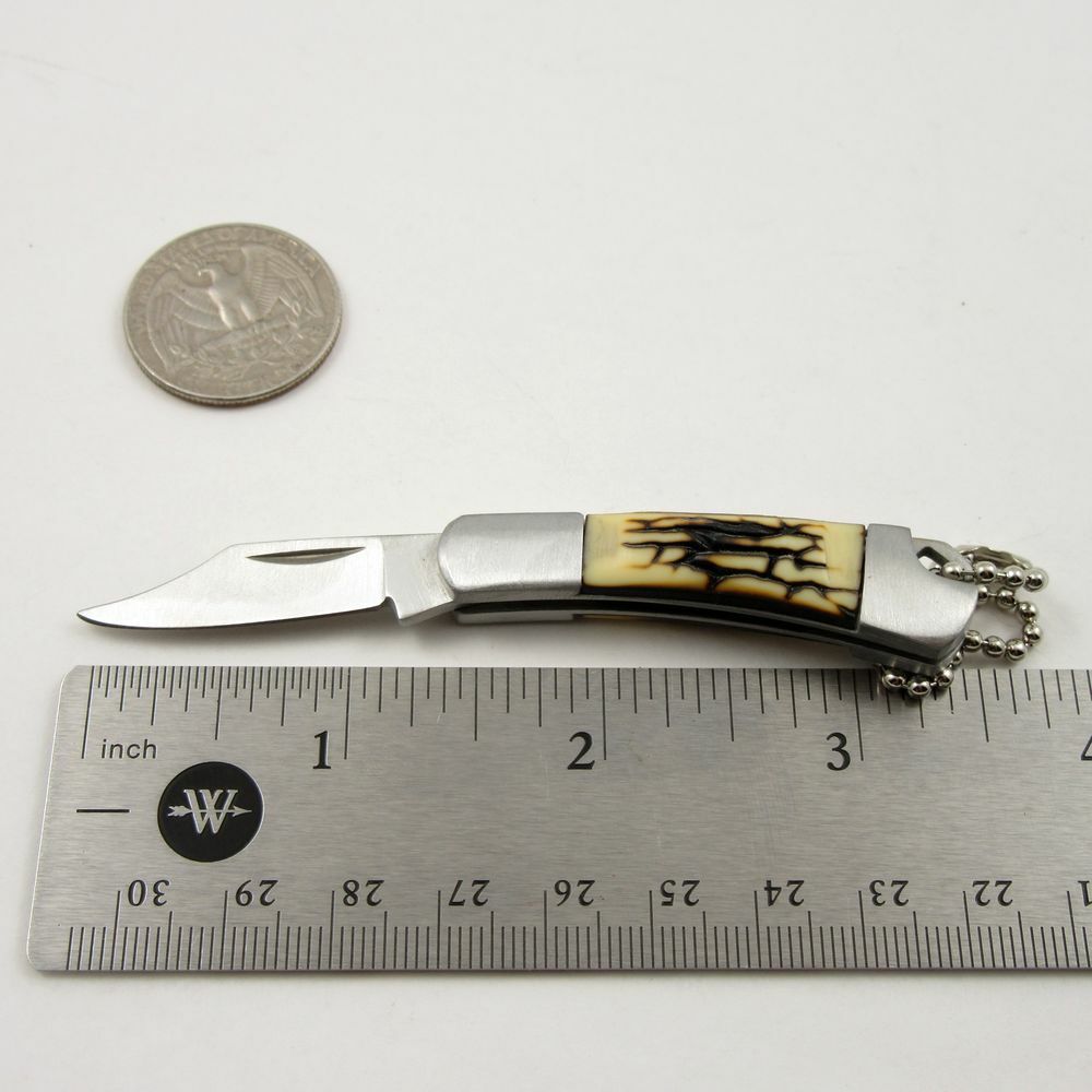 FOLDING POCKET KNIFE KEYCHAIN | 2" Mini Blade Simulated Bone Handle EDC