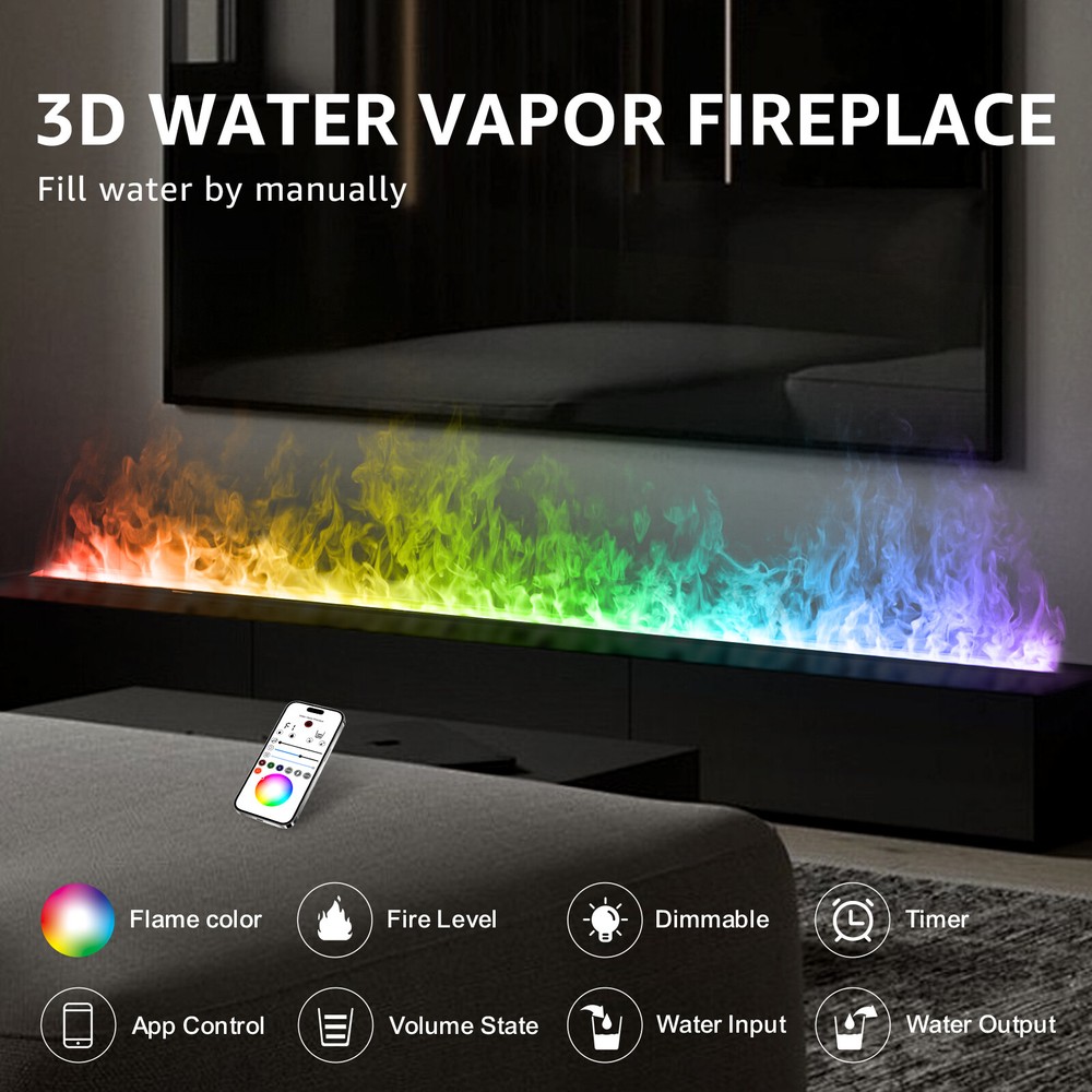 Electric Fireplace,With APP Control，Muticolor&Automatic Water