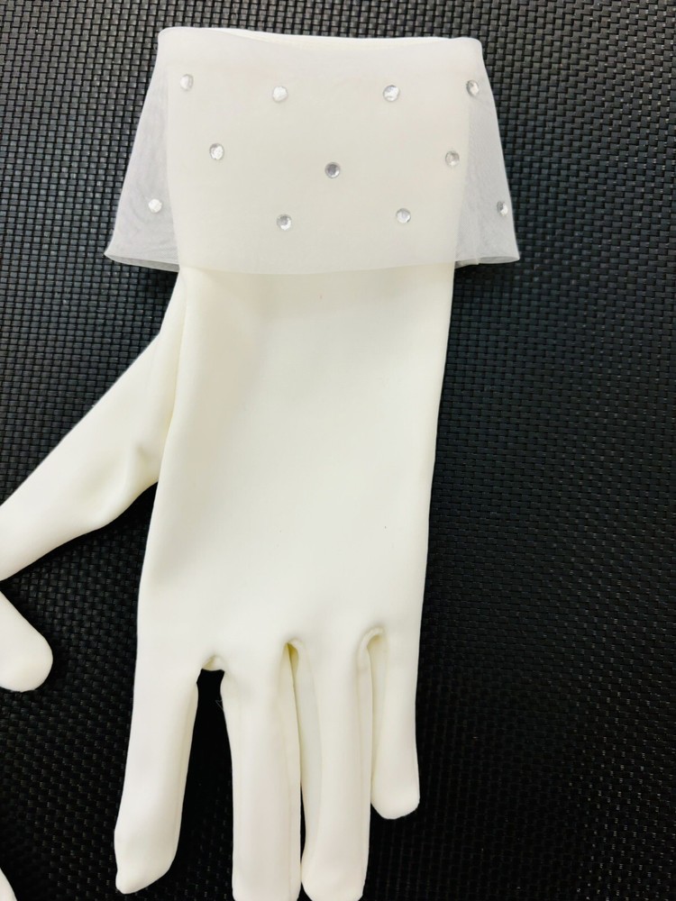 Girls Gloves Diamond White Rhinestone Detail First Communion