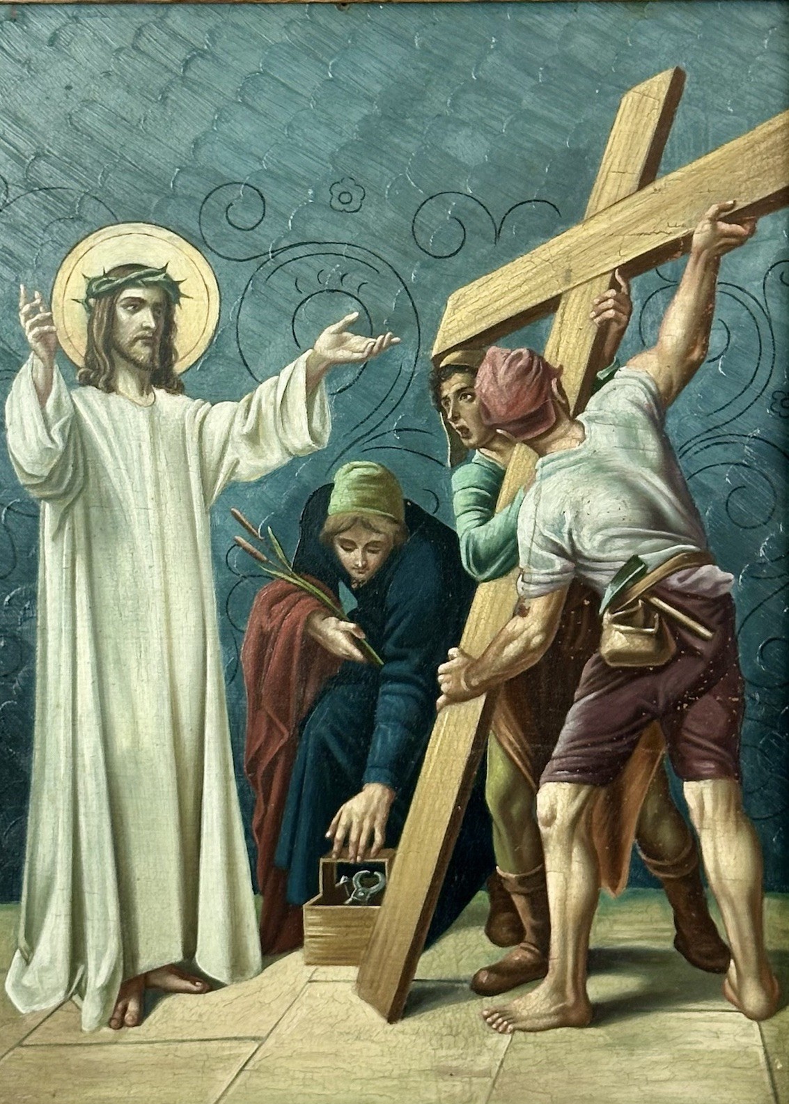 Antique (Late1800’s ) Oil Retablo on Copper , One of ‘14 Stages of The Cross’,