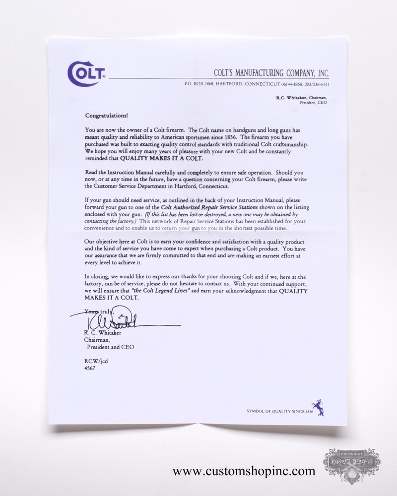 Colt Python Factory Paperwork Packet. 1993 Manual