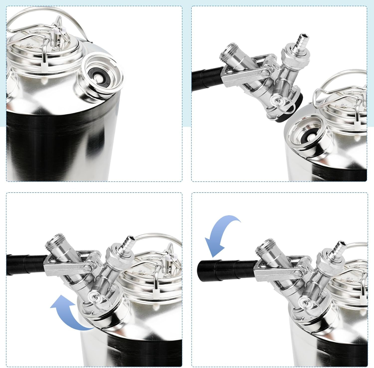 2.5 Gallon/10 L Cleaning Keg, Beer Line Cleaning Kit with 2 D Coupler Made of St