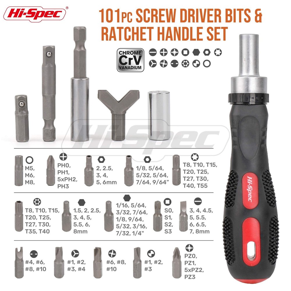 Hi-Spec 101pc Multi Bits Screwdriver & Ratcheting Handle Tool Set Kit. Comple...