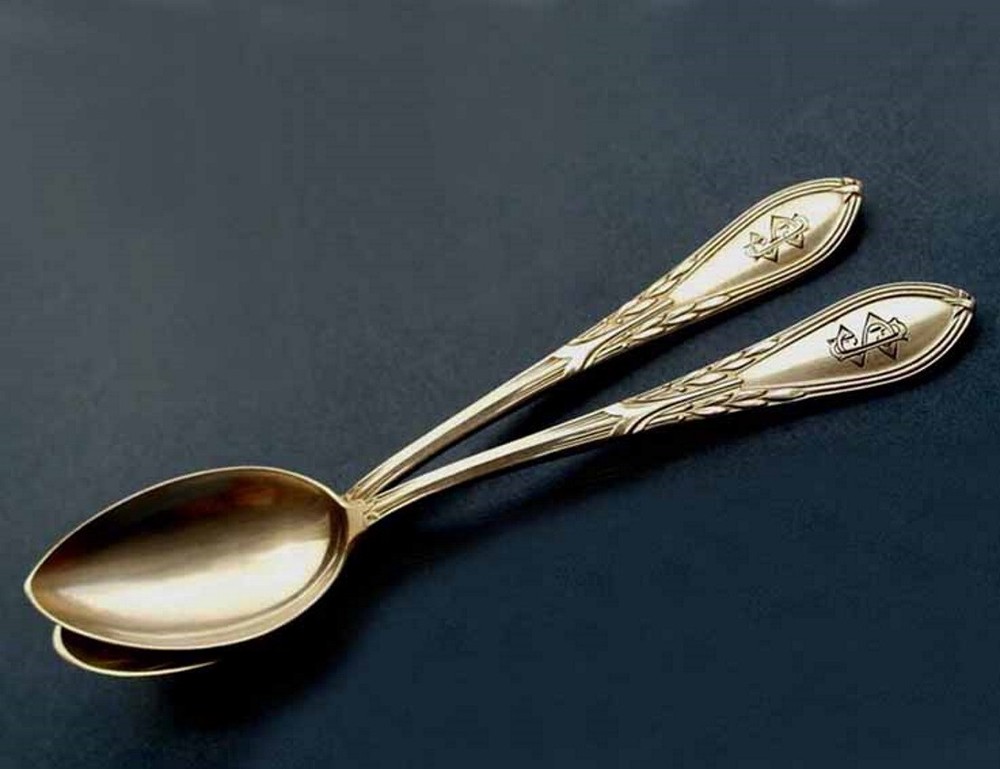 Pair, 2 Spoons, Gustav Haegermann, Jessen, 800 Silver E513