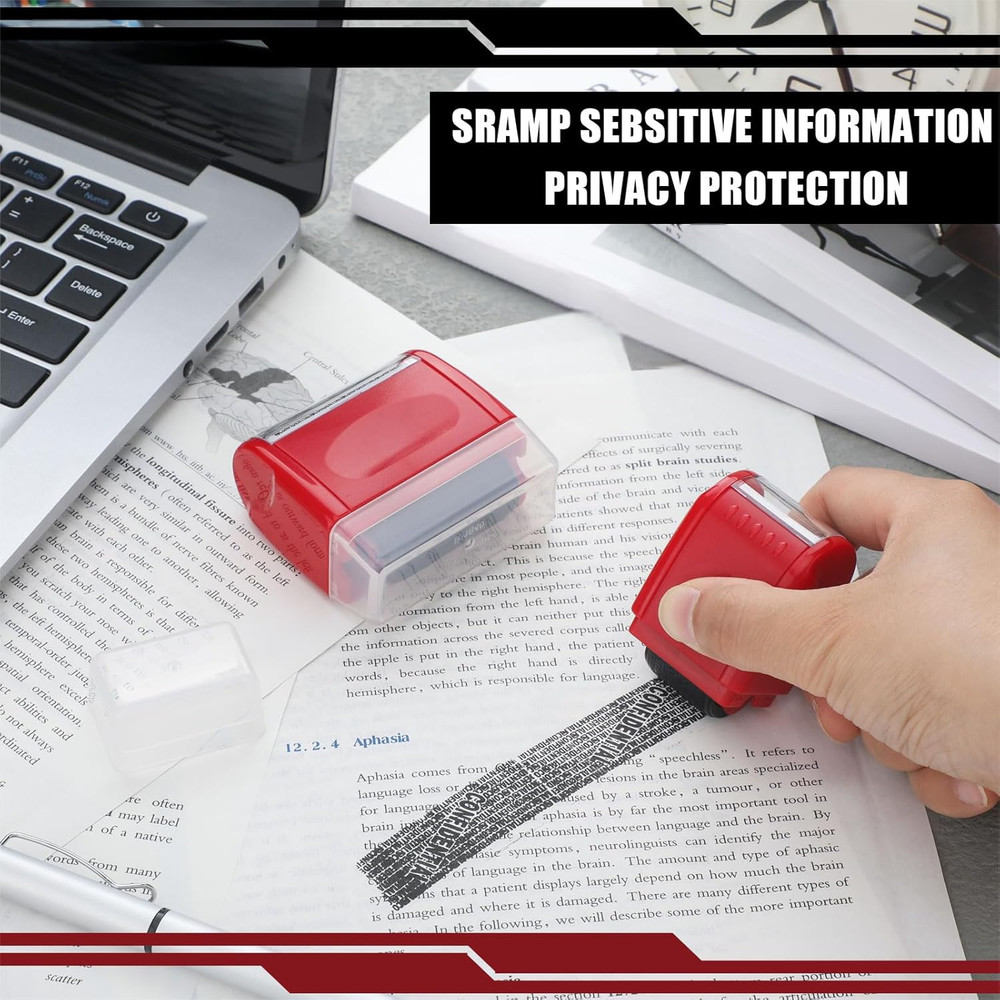 2 Pack Identity Protection Roller Stamp with 4 Pack Refill Ink for Data Security