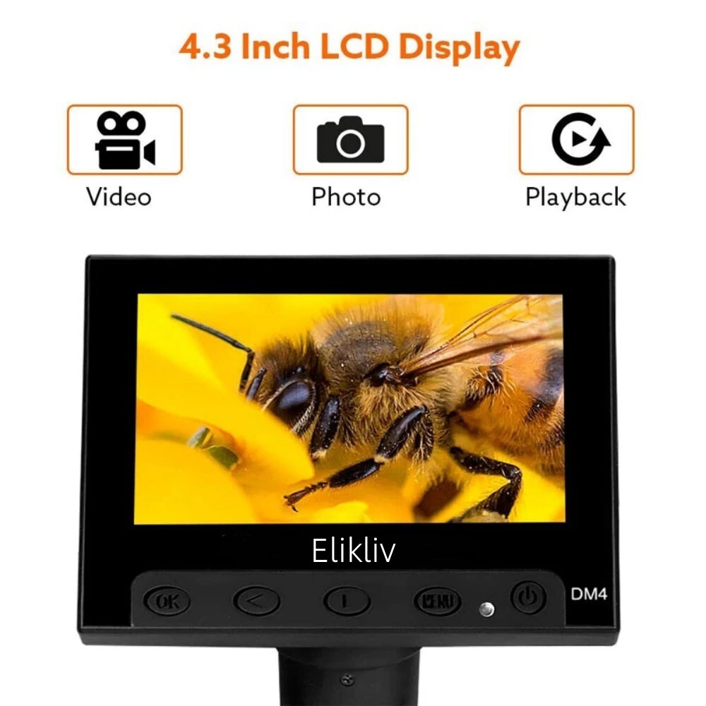 Elikliv EDM4 4.3" Coin LCD Digital 1000x Magnifier w/8 Adjustable LED Lights NEW