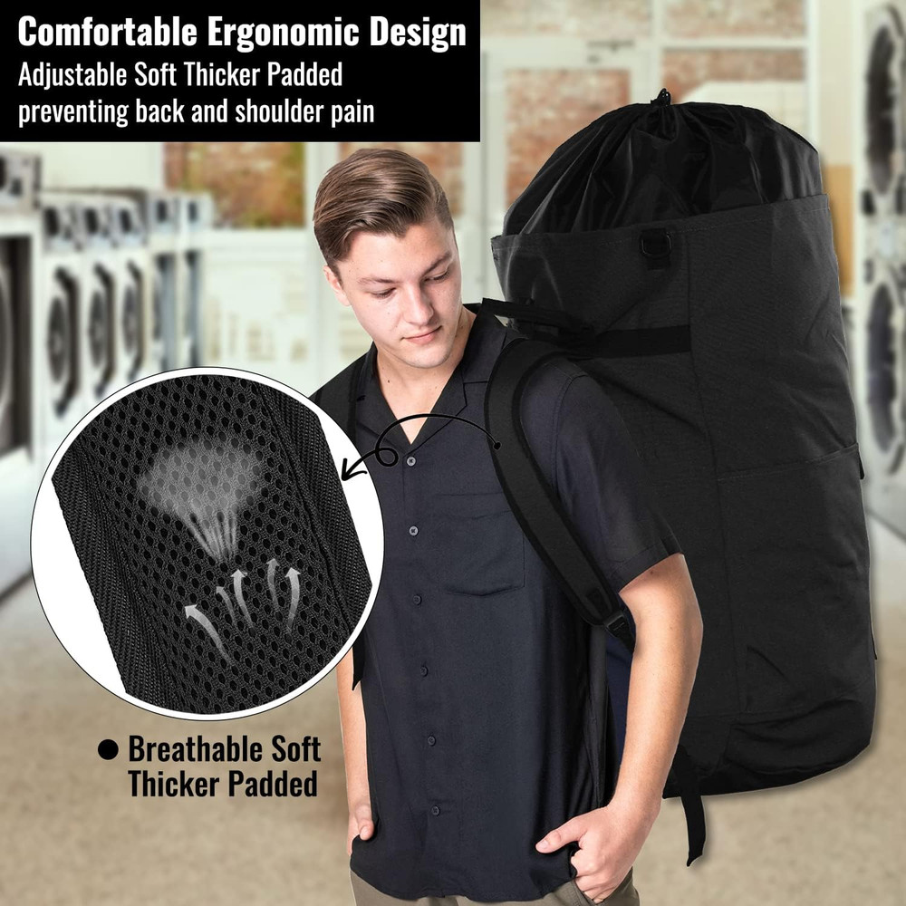 Laundry Bag Backpack, 125L Extra Large Laundry Backpack with Shoulder Straps, Ad