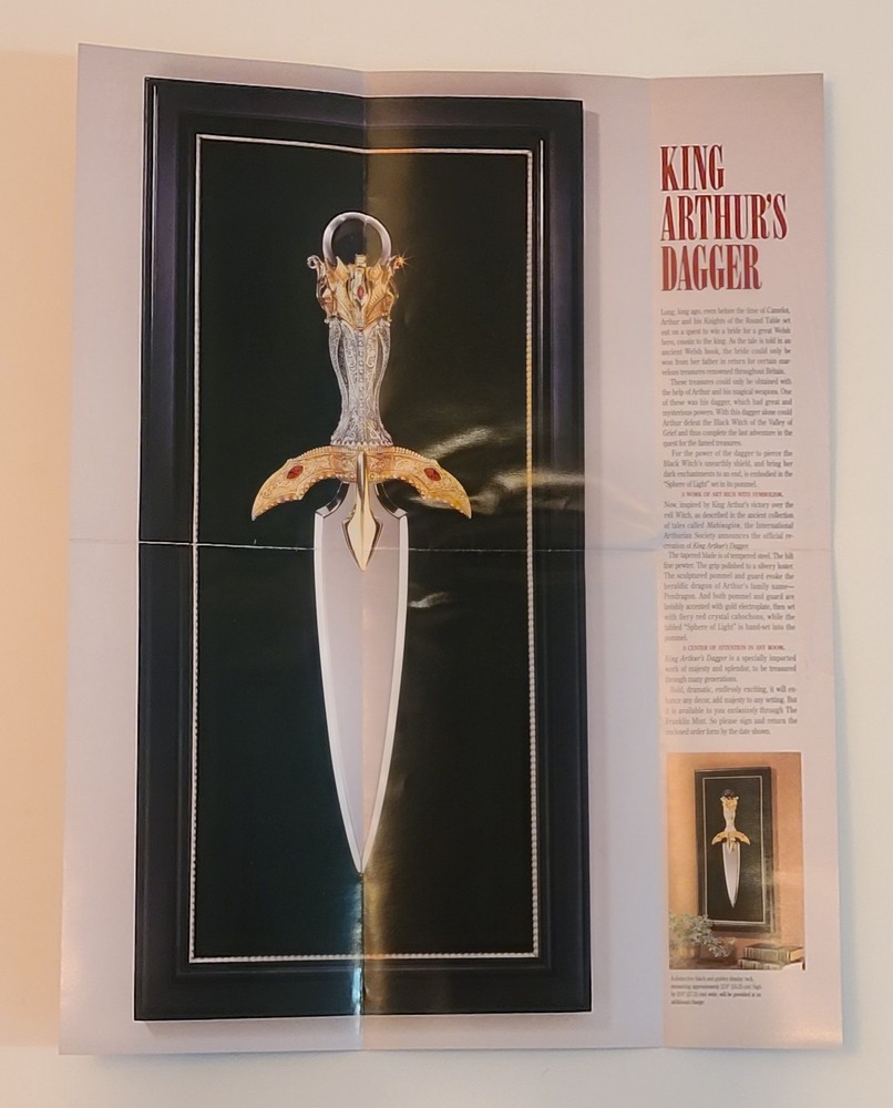 Franklin Mint King Arthur's Dagger with display frame, plus Certificate