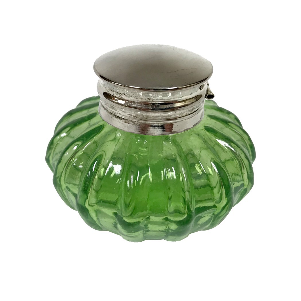 Vintage Antique Style Green Glass Inkwell Bottle ink