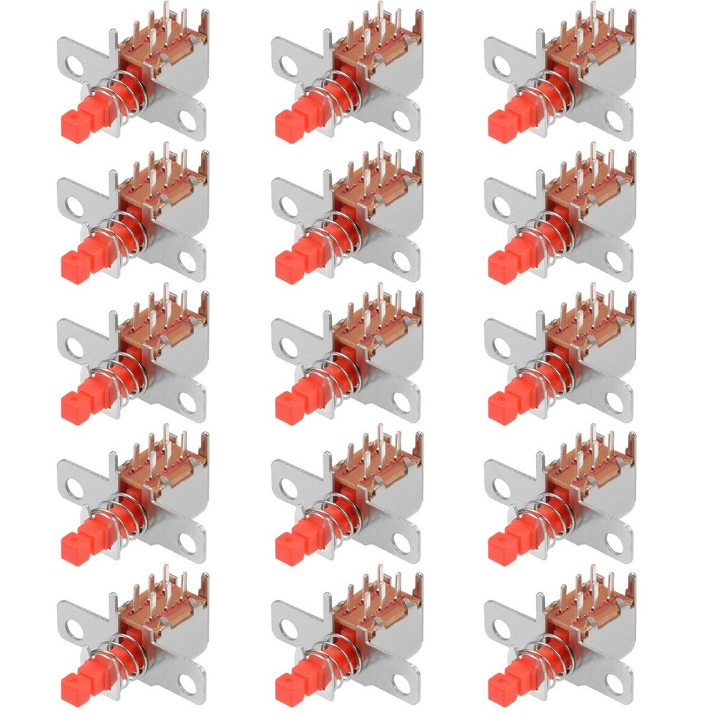 Push Button Switch, DPDT 6 Pin 1 Position Self-Locking Red 15pcs