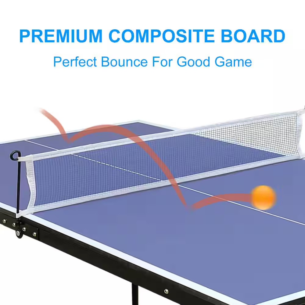 53.94 In. Table Tennis Table Midsize Foldable & Portable Ping Pong Table Set wit