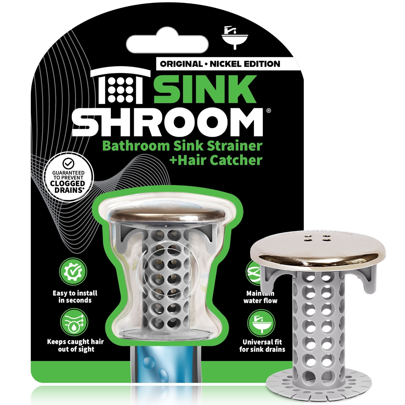 SinkShroom Nickel Award-Winning Drain Protector Hair Catcher Snare by TubShroom
