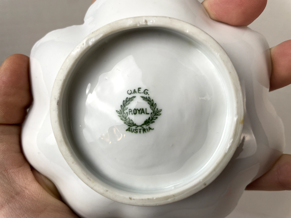 O. & E.G. Royal Austria Antique Painted Handled Dish