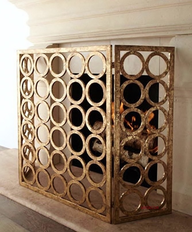 Circles Fireplace Fire Screen Modern Contemporary Single Panel  50"W