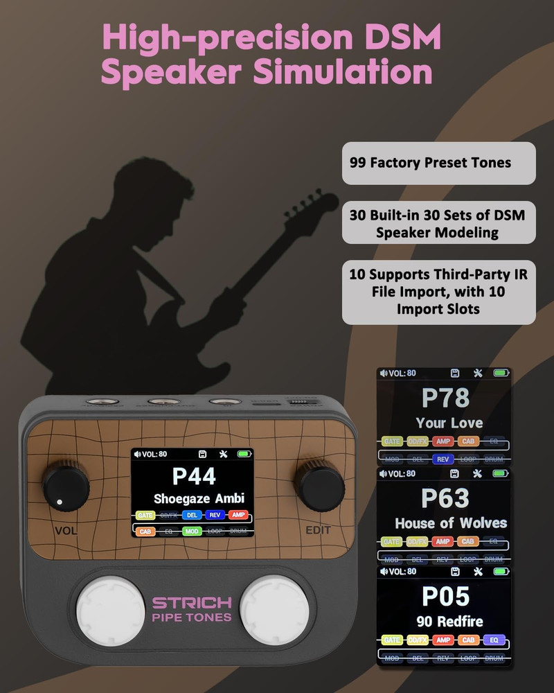 Pipe Tones Pocket Multi-Effects Processor for Guitar and Bass with 10 Effect Mod