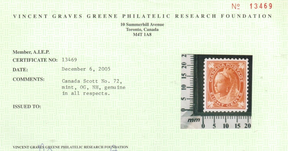 Canada #72 Very Fine Never Hinged **With Certificate**
