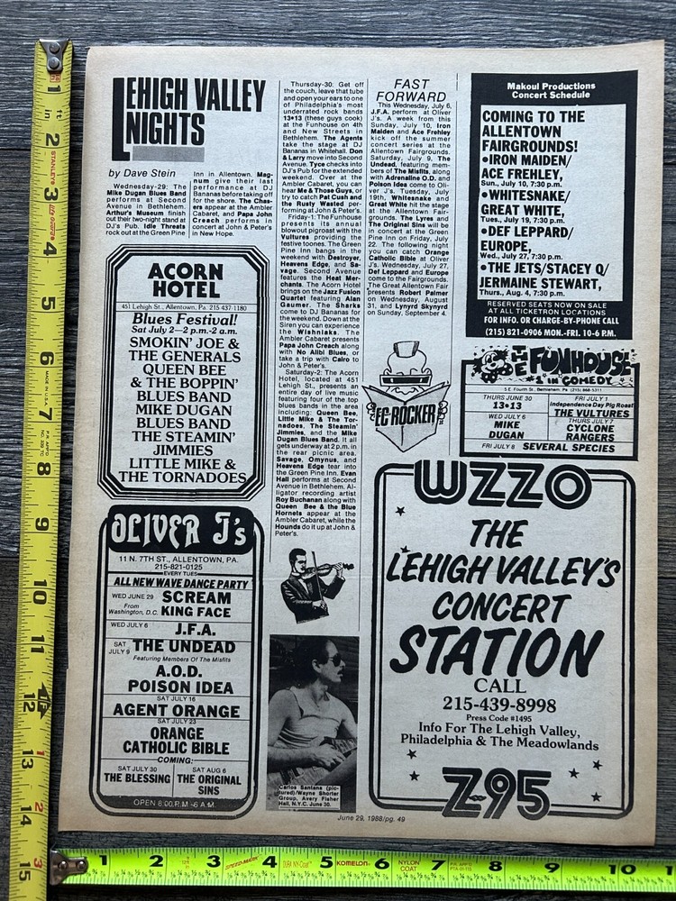 KISS Concert Ad Advert ACE FREHLEY Iron Maiden 1988 Allentown PA Vintage Kiss