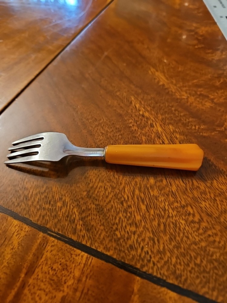 Vintage Butterscotch Bakelite Toddler Fork 5"