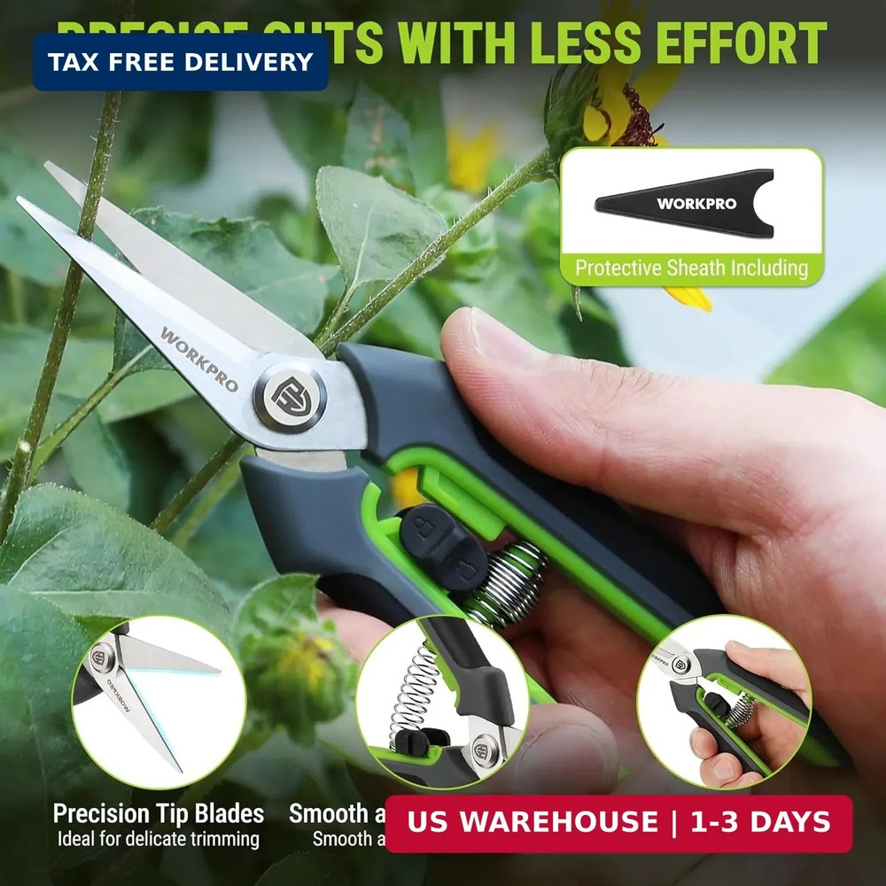 WORKPRO Garden Pruning Shears 2 Pack, 8.25" Bypass Pruning Shears and 6.25" Stra