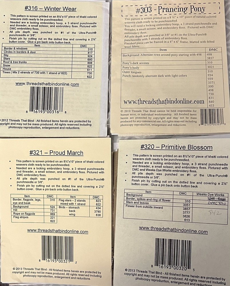 4 Mini Punch Needle Patterns with Fabric Threads That Bind