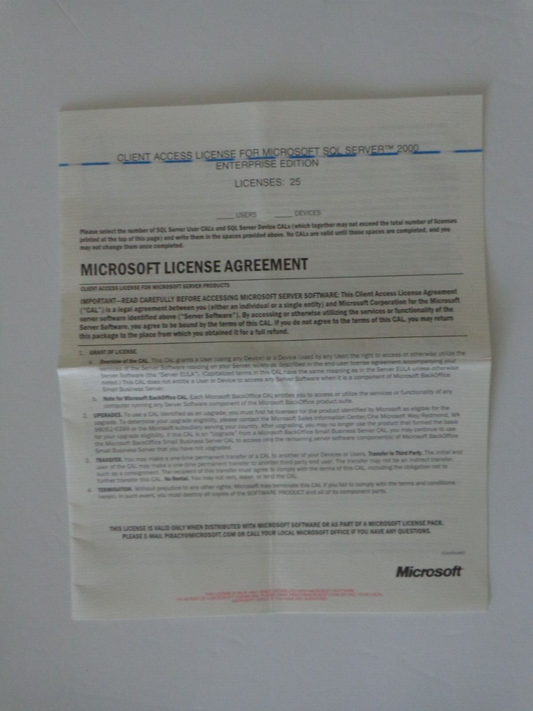 Microsoft SQL Server™ 2000 Enterprise Edition(New ! sealed CD +Key Code +25 CAL)