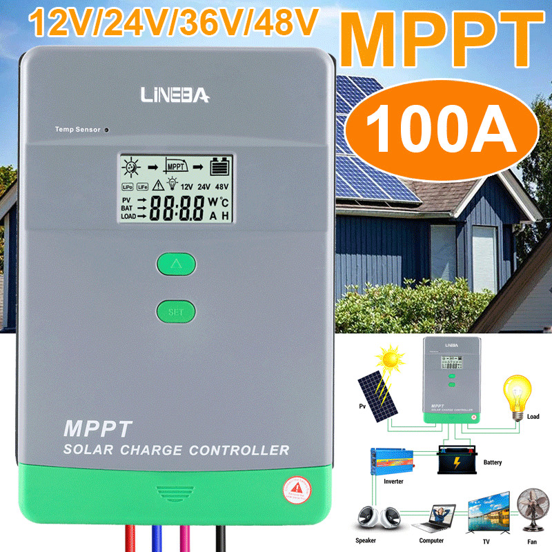 100A Solar Panel Regulator Charge Controller Auto Focus Tracking 12/24/36/48V US