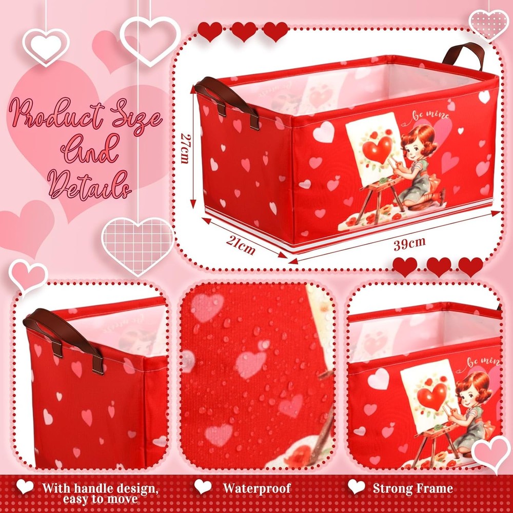 6 Pack Valentine's Day Storage Basket Collapsible Red