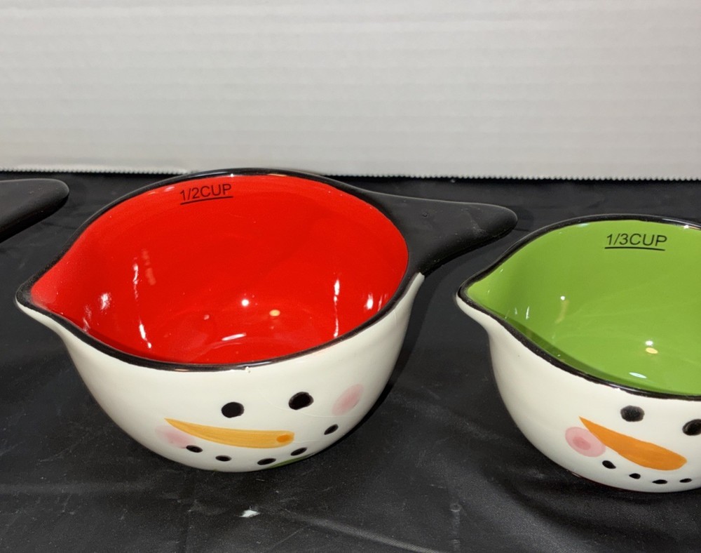 Great Gatherings Stack/ Nesting Ceramic Snowman Measuring Cups GREAT Condition