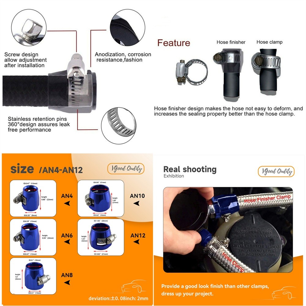 4PCS 4AN AN4 5/16" 13mm ID Fuel Hose Line End Cover Clamp Finisher Fitting Blue