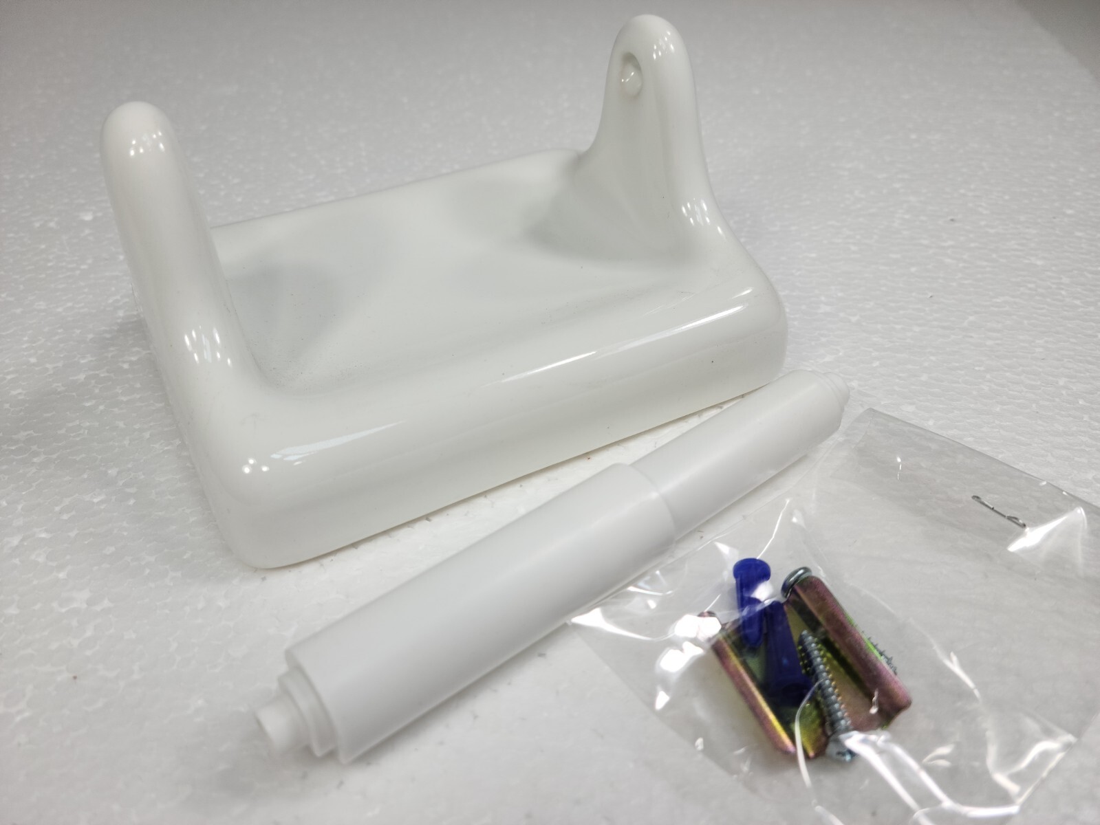 Vintage White Ceramic TP Toilet Paper Holder Screw in Drywall Mid Century Modern