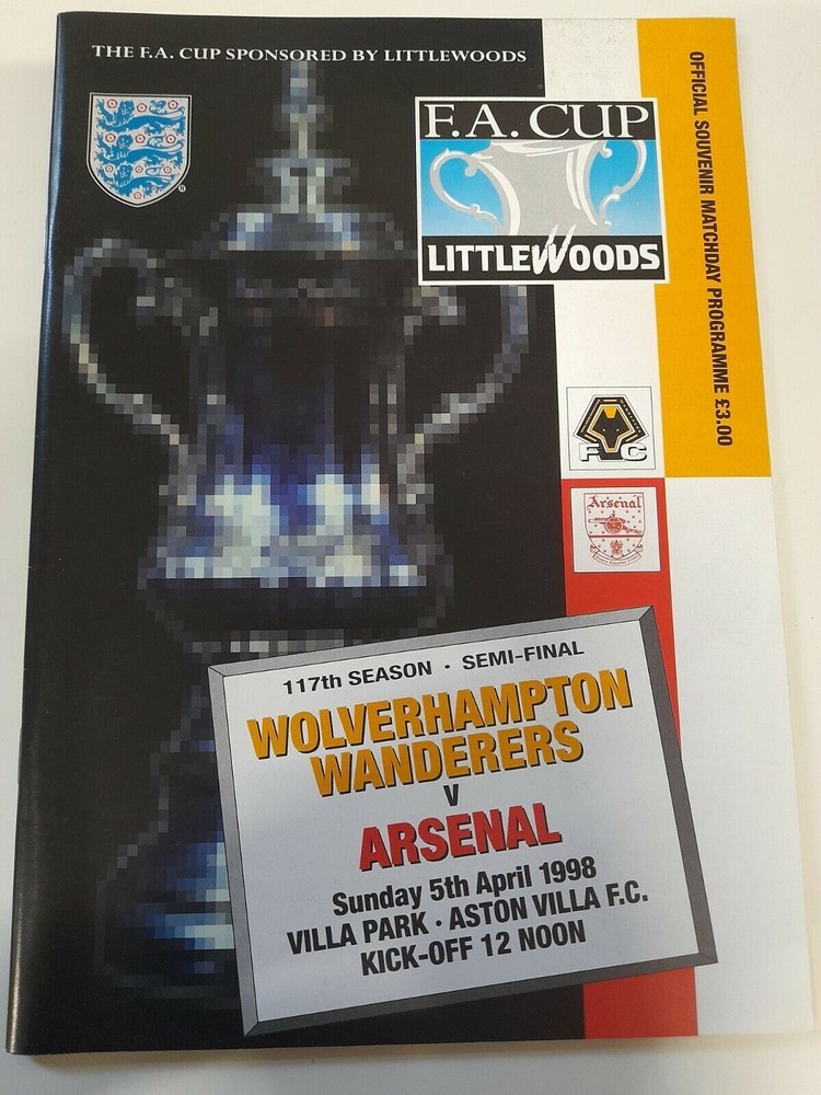 Arsenal v wolverhampton wanderers F a cup semi final 5th april 1998 programme