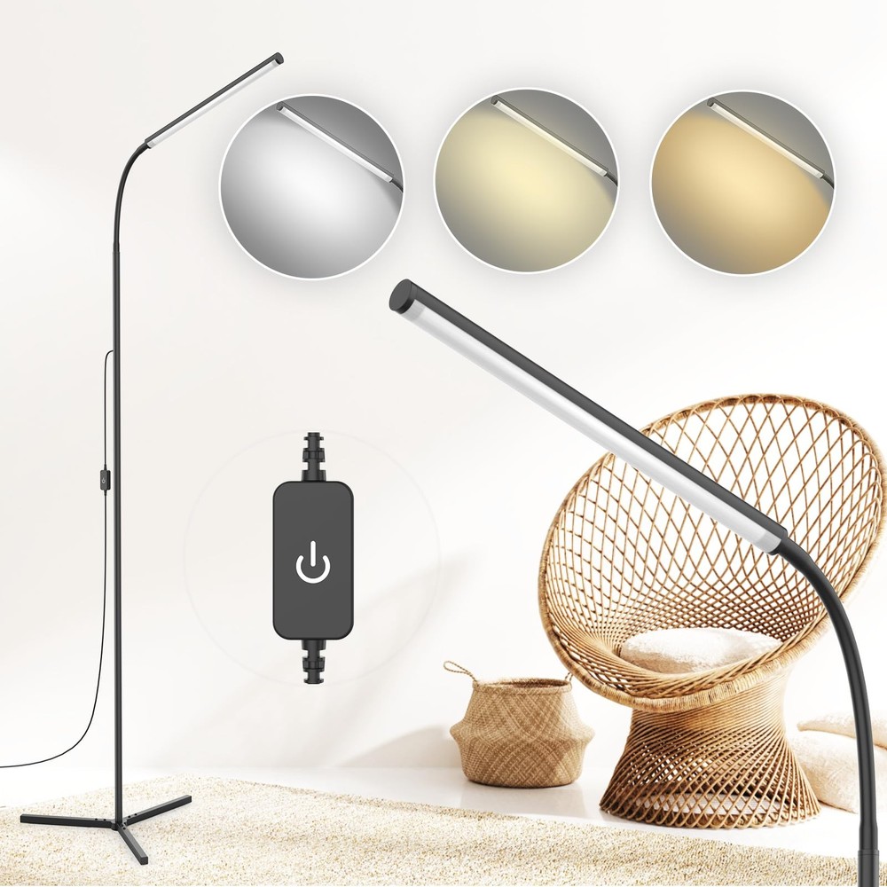 WEDEESUN 15W Floor Lamp with Touch Control Adjustable Brightness Black-C