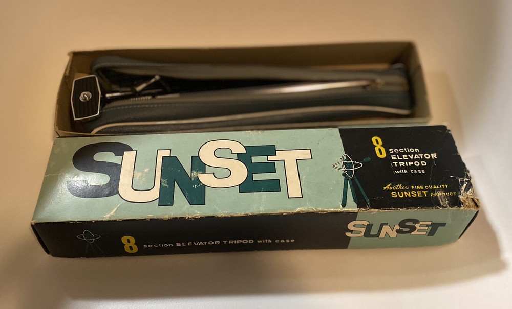 Vintage Sunset 8 Section Elevator Telescoping Tripod w/Leather Case And Box