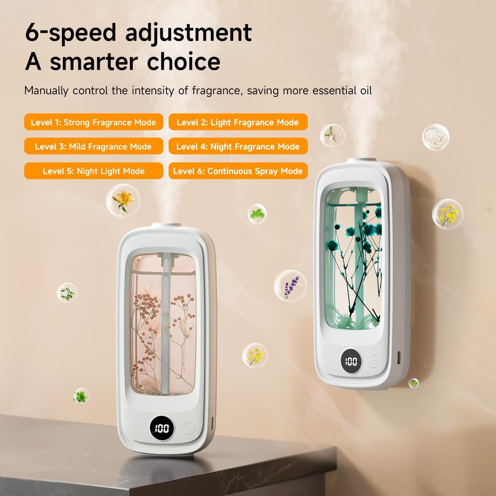 Small Waterless Oil Diffuser, Cordless Aromatherapy Diffusers with Real Flowe...