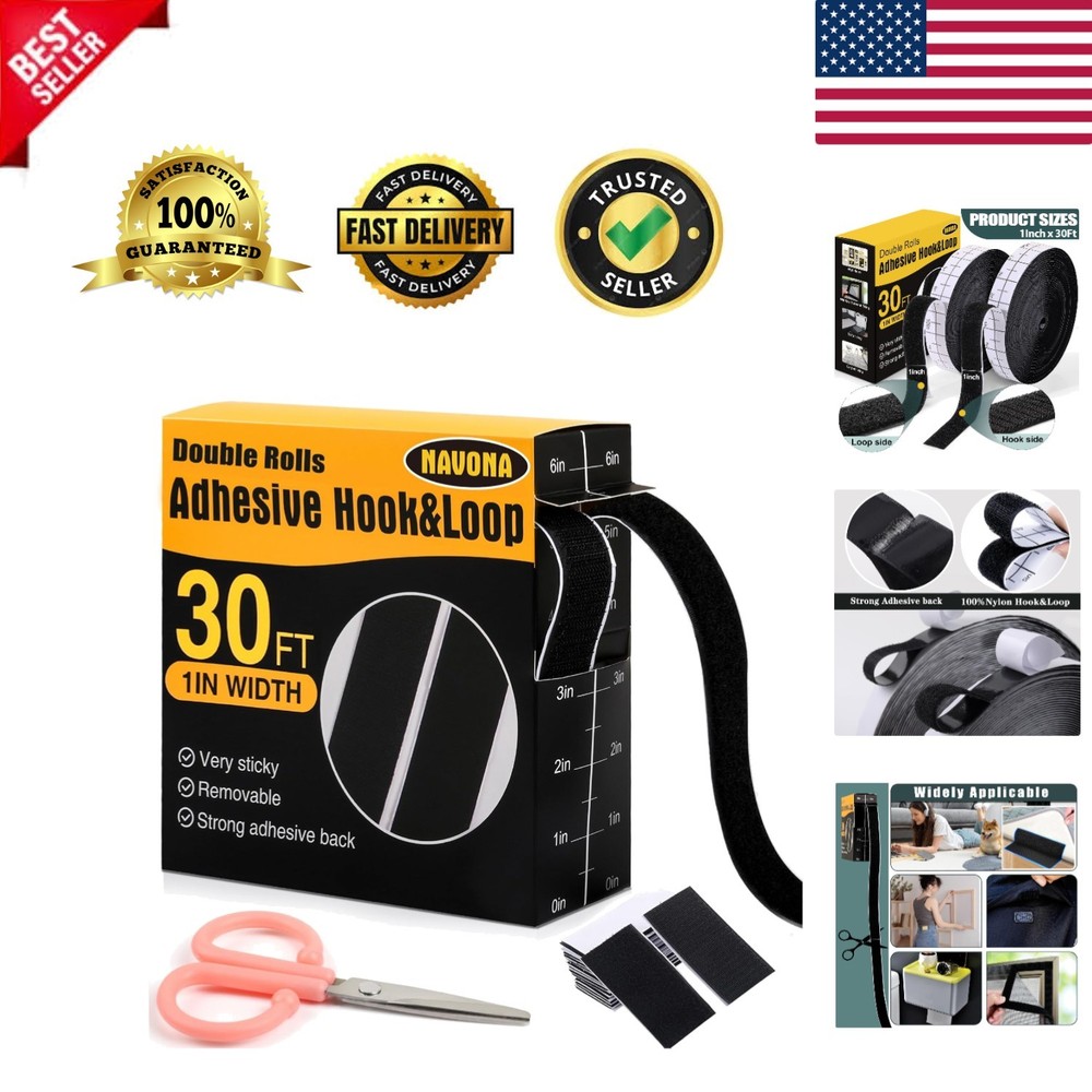 Versatile 30FT x 1 Inch Nylon Hook and Loop Strips – Adhesive Solution for Home