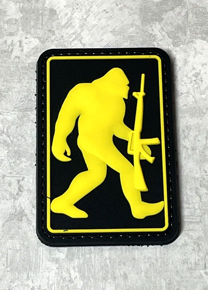 Sasquatch Bigfoot Tactical Gun PVC Patch, Morale Squatch M16 Rubber PVC Patch