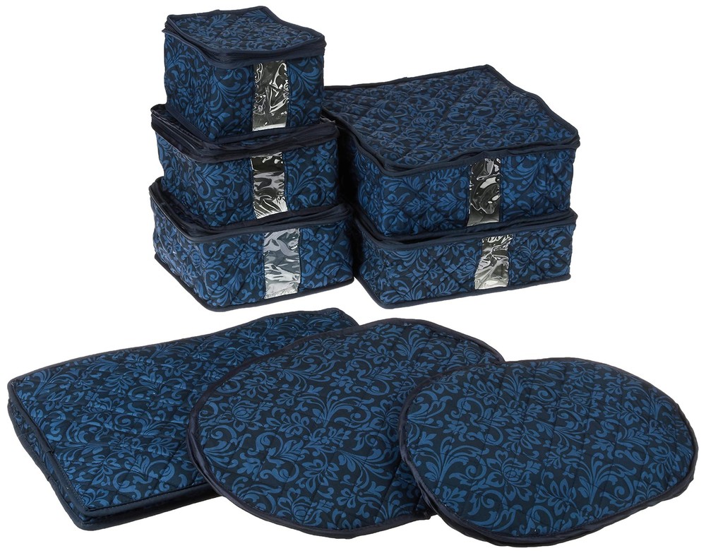 8-Piece Storage Containers Set – China, Navy, Quilted, Stackable Dish & Navy