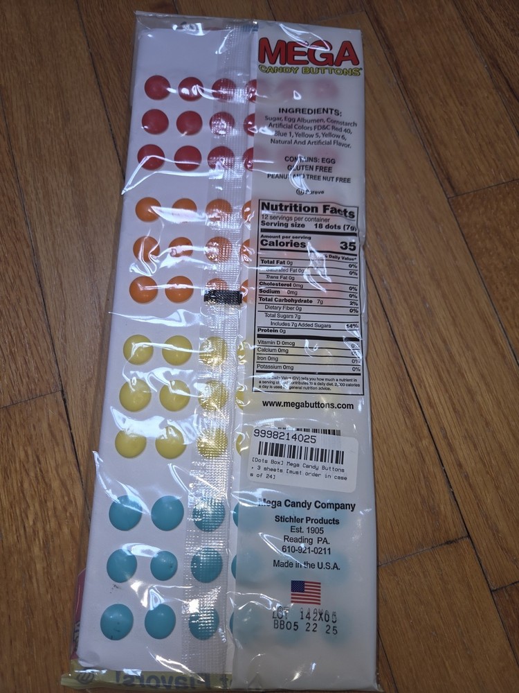 Candy Buttons - Mega Buttons 4 Flavors Cherry orange lemon raspberry 216 Buttons